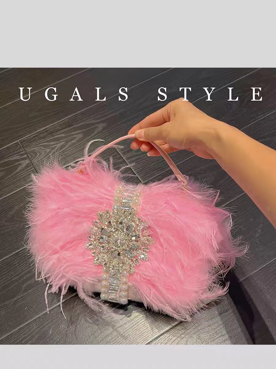 Women Bags On Sale - Роскошные страусиные волосы с кристаллами и